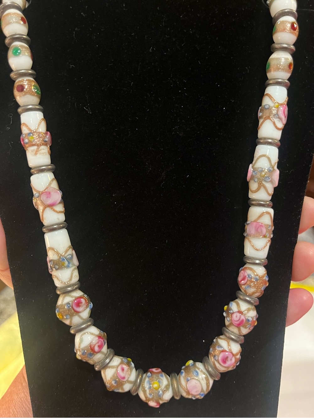 Vintage Venetian Murano Wedding Cake Glass Graduated Bead Necklace